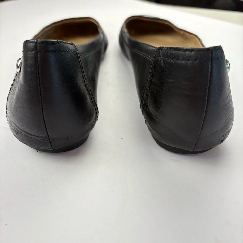 Coach Black Leather Women's Flats with Silver Accents